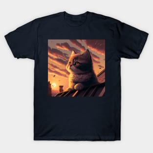 a cute kitten on the roof of the house T-Shirt